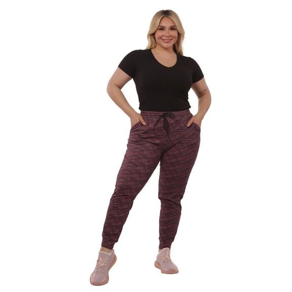 Plus Size Soft Brushed Fleece Lined Sweatpants - Burgundy Space Dye