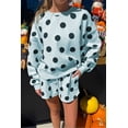 thumbnail image 2 of Women's Sky Blue Polka Dot Pullover & Shorts Set – Casual Spring Outfit for Beach Days, XL, 2 of 8