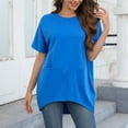 thumbnail image 5 of Scyoekwg Womens Tops Trendy Casual Round Neck Regular Tunic Tshirt with Pocket Comfy Lightweight Loose Solid Color Summer Short Sleeve T Shirts Comfy Blouses (Blue,XXL), 5 of 7