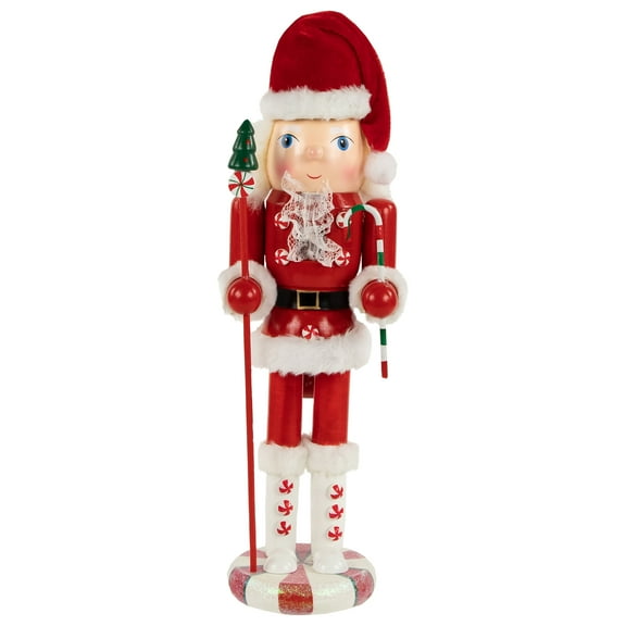 14" Peppermint Twist Red White and Green Decorative Wooden Mrs. Claus Christmas Nutcracker