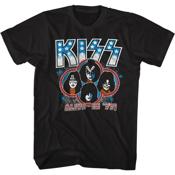 Kiss Alive In 77 Black Adult T-Shirt L