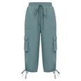 thumbnail image 4 of Gtoiithly Women's Solid Cargo Jogger Pants - Loose Fit Casual Elastic Trousers with Drawstring Waist & Side Cargo Pockets Blue XL, 4 of 6