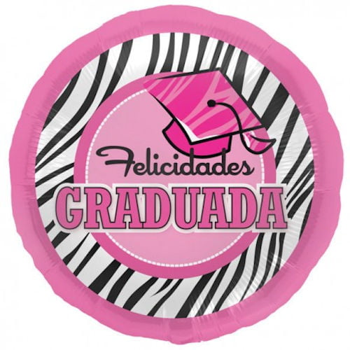 7 pc Pink Zebra Felicidades Graduada Balloon Bouquet Graduation Congratulations