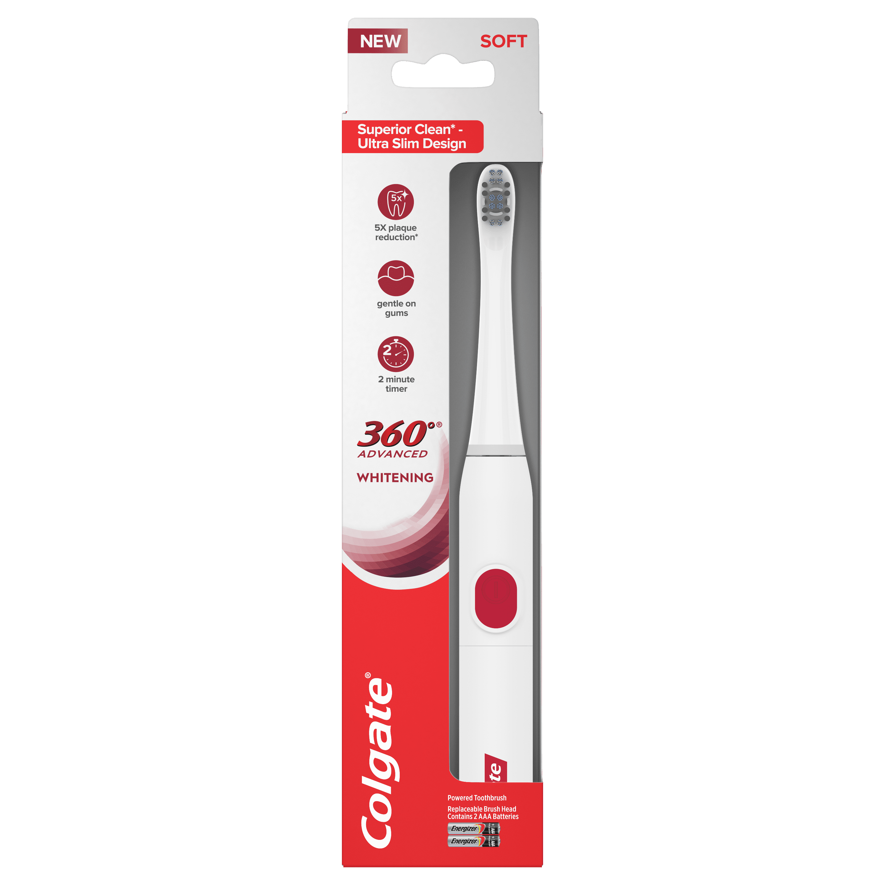Colgate 360 Advanced Whitening Battery Powered Toothbrush with Tongue