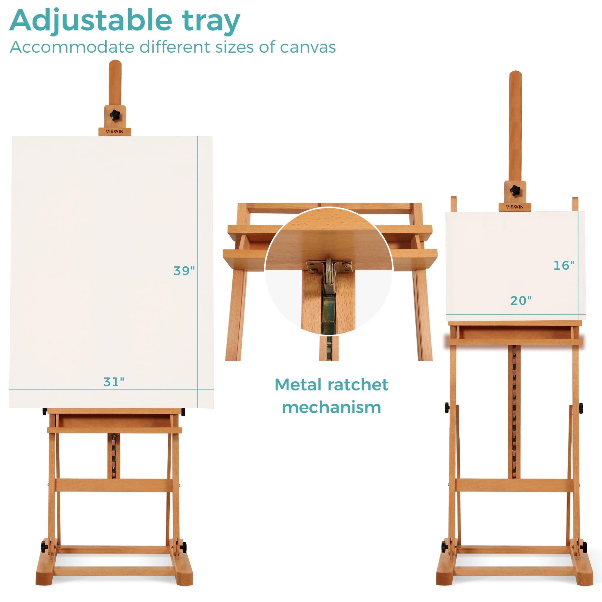 VISWIN Medium H-Frame Easel 67" to 95"H, Hold Canvas Up to 49"-Natural