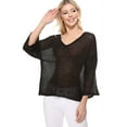 thumbnail image 3 of Yemak Women's Semi Sheer Open Back Batwing Sleeve Loose Knit Top Ivory-M-BD, 3 of 5