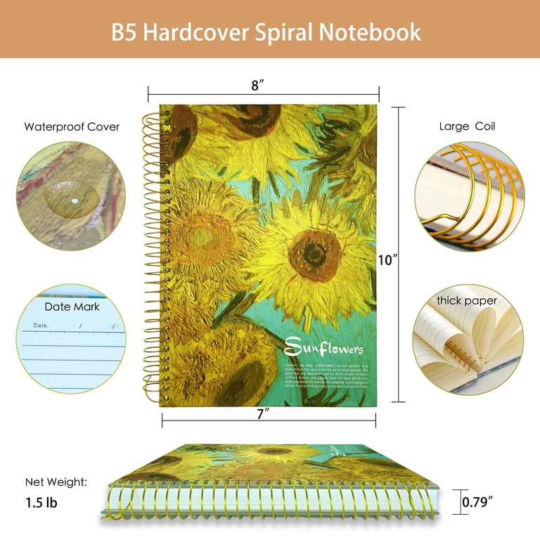 ipoul Spiral Notebook, B5 Large, 300 Pages, Van Gogh Sunflower photo 8