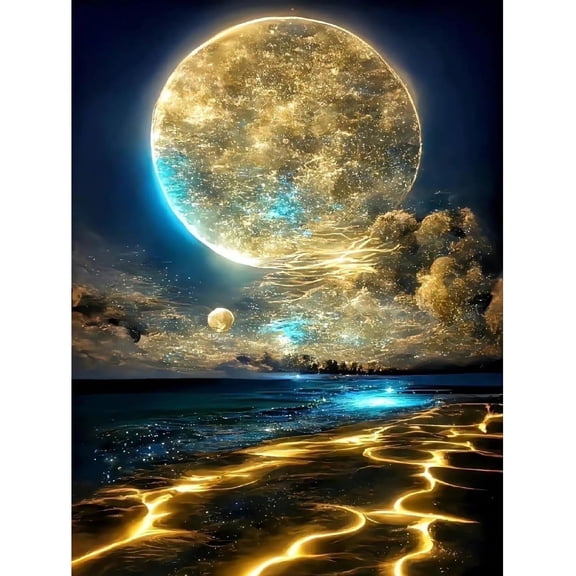 5D DIY Diamond Art Kits for Adults Beginners,Moon Beach Full Drill Diamond Dots Gem Art,Home Wall Decor 11.8x15.8inches.