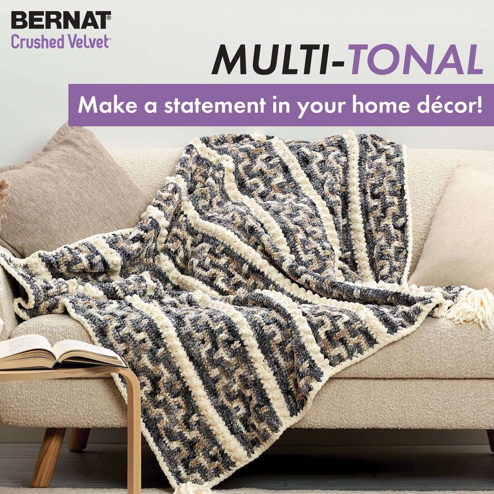 Bernat® Crushed Velvet™ Yarn, Polyester #5 Bulky, 10.5oz/300g, 315 Yards, Soft multi-tonal velvet yarn