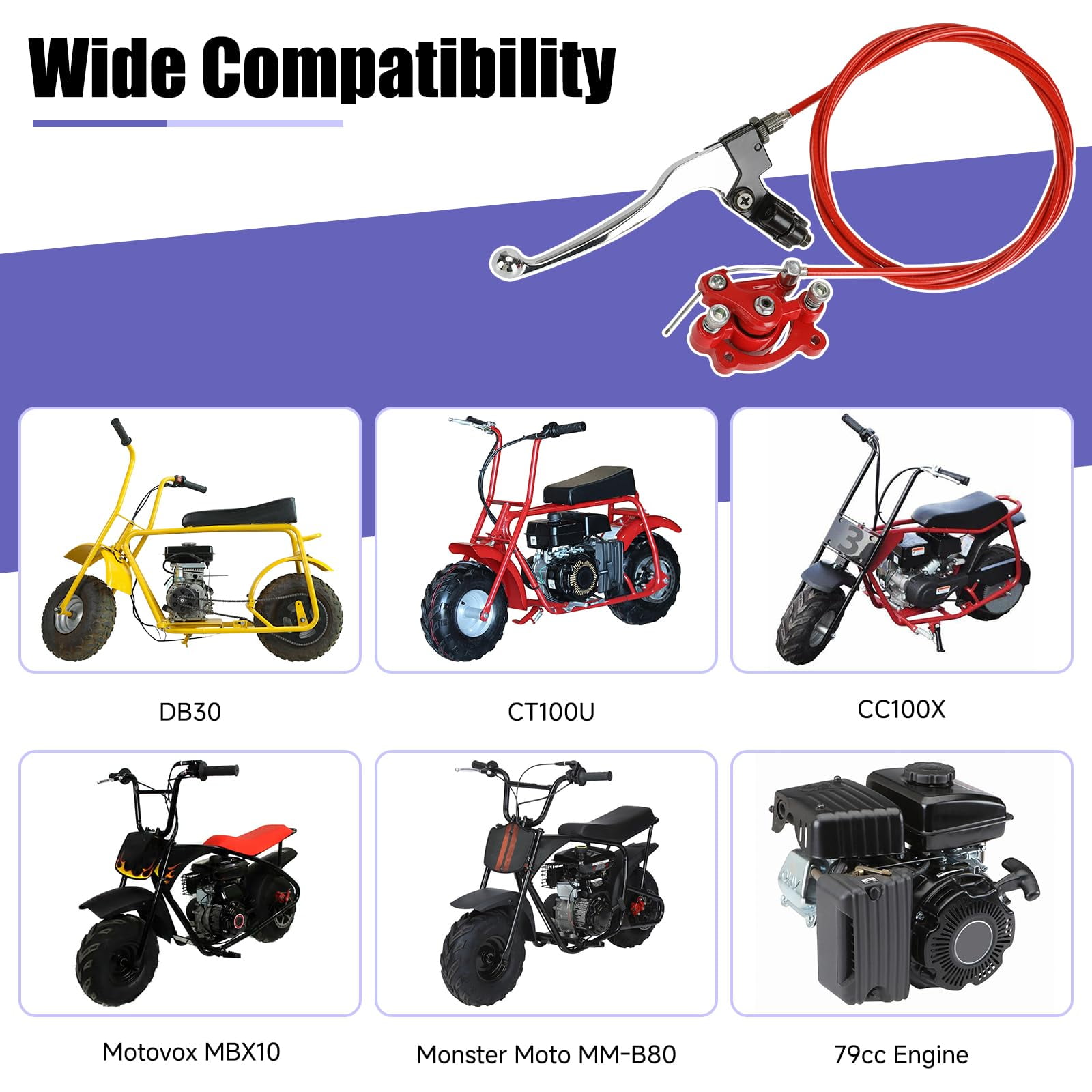 Mini Bike Brake Lever Kit with 180mm Disc Brake Rotor Compatible with Coleman CT100U CC100X Baja Doodlebug DB30 Motovox MBX10 MBX11 Monster Mega Moto 80cc Parts Rear Brake Caliper