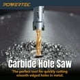 thumbnail image 5 of POWERTEC 2PK 1/2" Carbide Hole Saw for Soft & Hard Metal | Tungsten Carbide Tipped Hole Cutter Set with Titanium-Plated Pilot Drill Bit for Metal, Stainless Steel, Iron, Wood, Plastic (14902-P2N), 5 of 7