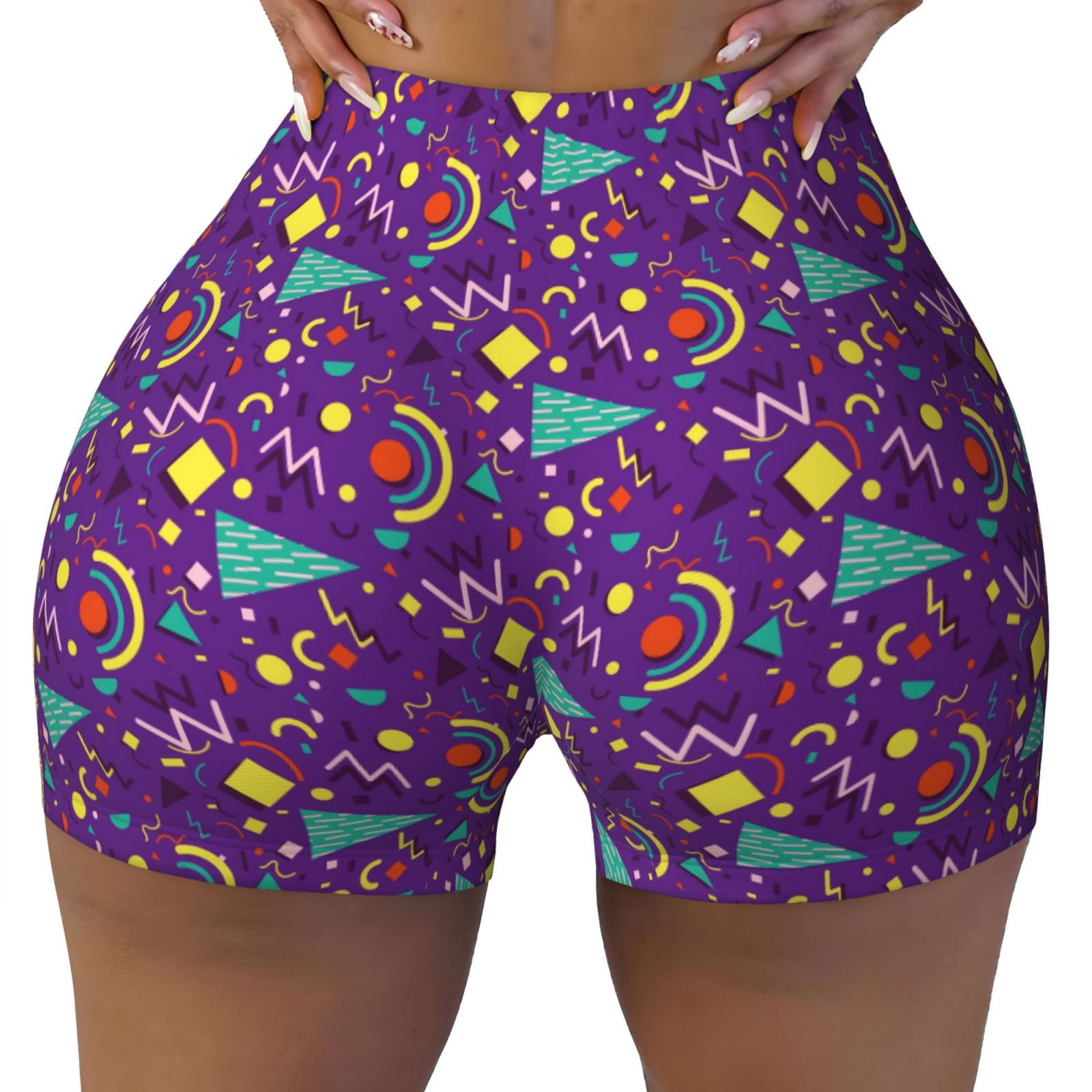Wukai Retro 80s Style Print Pack Biker Shorts for Women Yoga