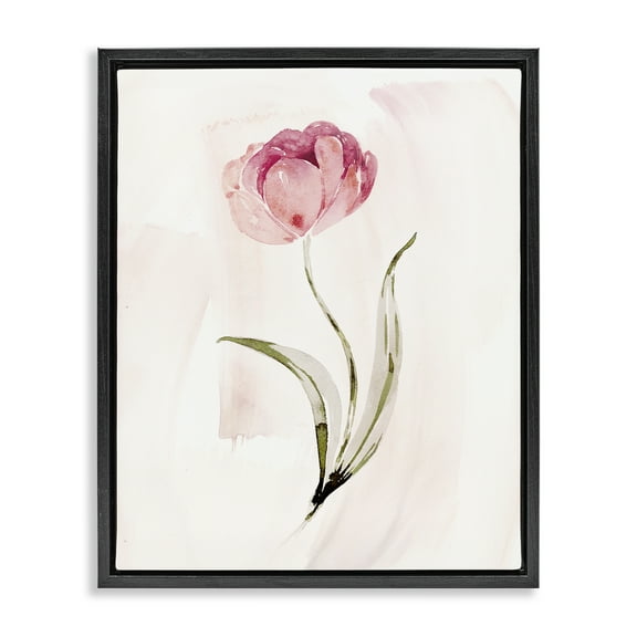 Stupell Industries Pink Blossom with Leaves Floral Painting Black Floater Framed Canvas Art Print Wall Art, 17 x 21