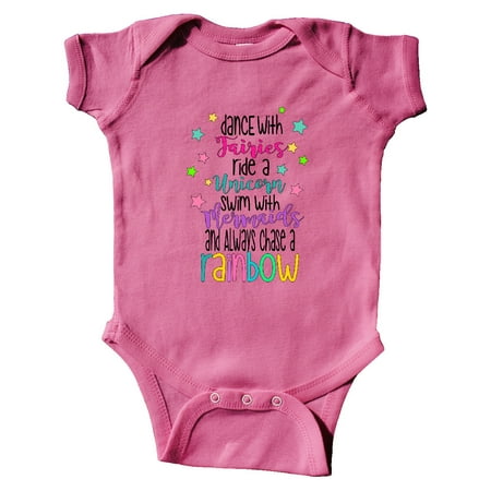 

Inktastic Dance with Fairies Ride a Unicorn Swim with Mermaids Gift Baby Boy or Baby Girl Bodysuit