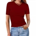 thumbnail image 2 of Women Blouses Womens Tops And Blouses Fall Petite Tops for Women Size Petite Work T Shirt Womens Comfy T Shirts Guard Top Skin Tight Shirt Casual V Neck Solid Shirts for Leggings Red XL, 2 of 5