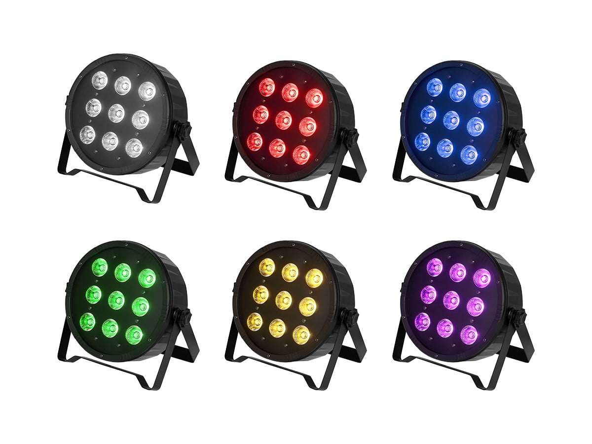 Monoprice Flat PAR Stage Light RGBW | 10 watt, x 9 LED, 8-channel DMX, Strobe follow mode - Stage Right Series