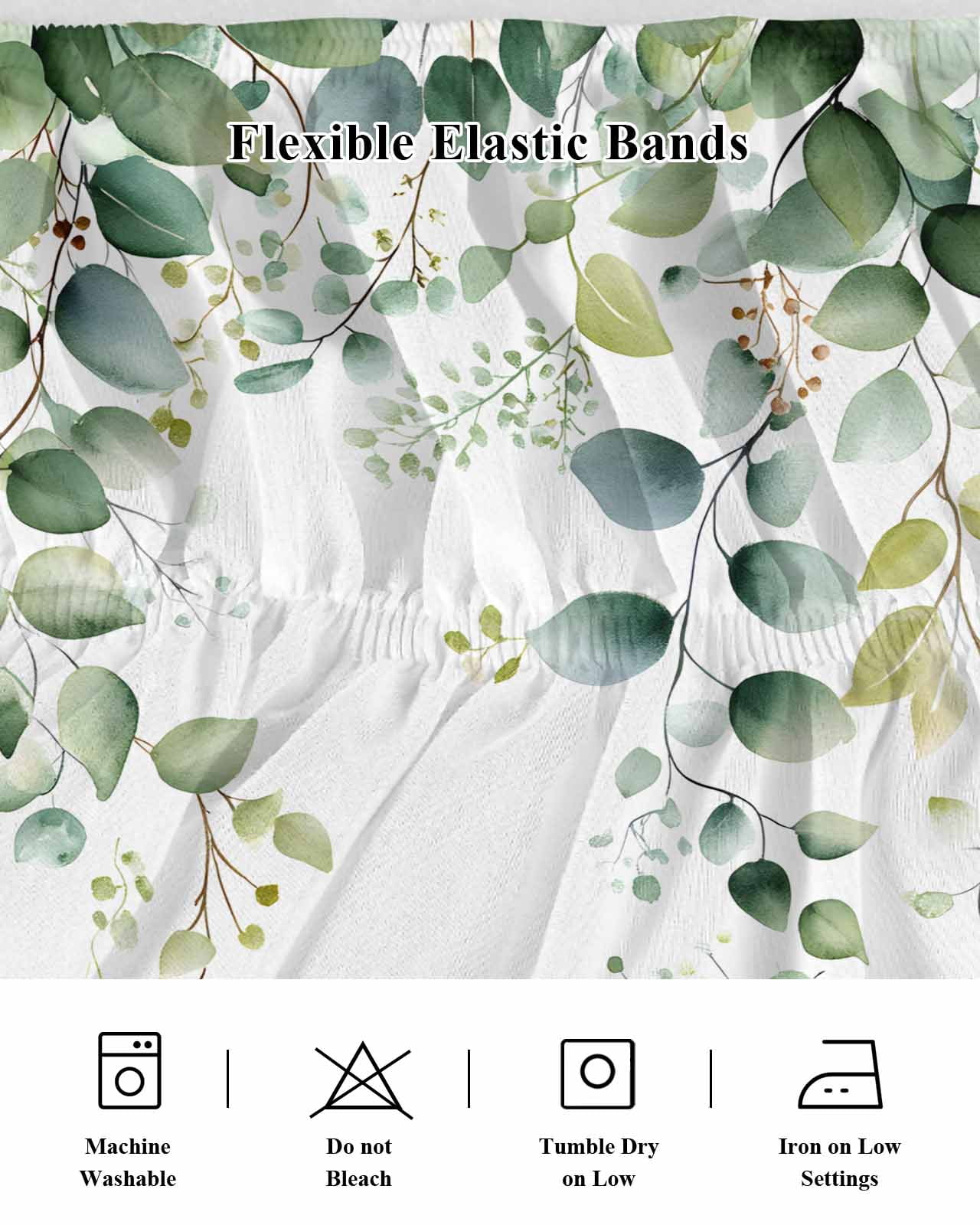 Sage Green Eucalyptus Wrap Around Bed Skirts for Queen Bed 18" Drop,Bed Skirt with Adjustable Elastic Belt Dust Ruffle Bed Valance for Bedroom Hotel Pastoral Watercolor Leaf Fruit Bed Frame Cover
