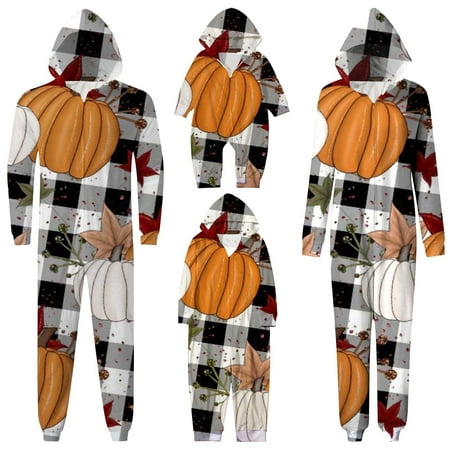 

XUNHAO Matching Halloween Family Pajamas Sets Pumpkin Halloween Print Plaid Hooded Home Suit Pajamas for Baby Toddler Kids Adults Outdoor Photography Set