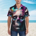 thumbnail image 2 of Logiee Modern Abstract Colorful Skull B Print Mens Hawaiian Shirts,Loose-Fit Short Sleeve Button Down Tropical Aloha Beach Shirt,Summer Vacation Wedding Tops,Medium, 2 of 7