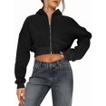 thumbnail image 2 of Women'S Fleece Zip Up Hoodies Cropped Sweatshirts Casual Jackets Trendy Y2K Black L, 2 of 6
