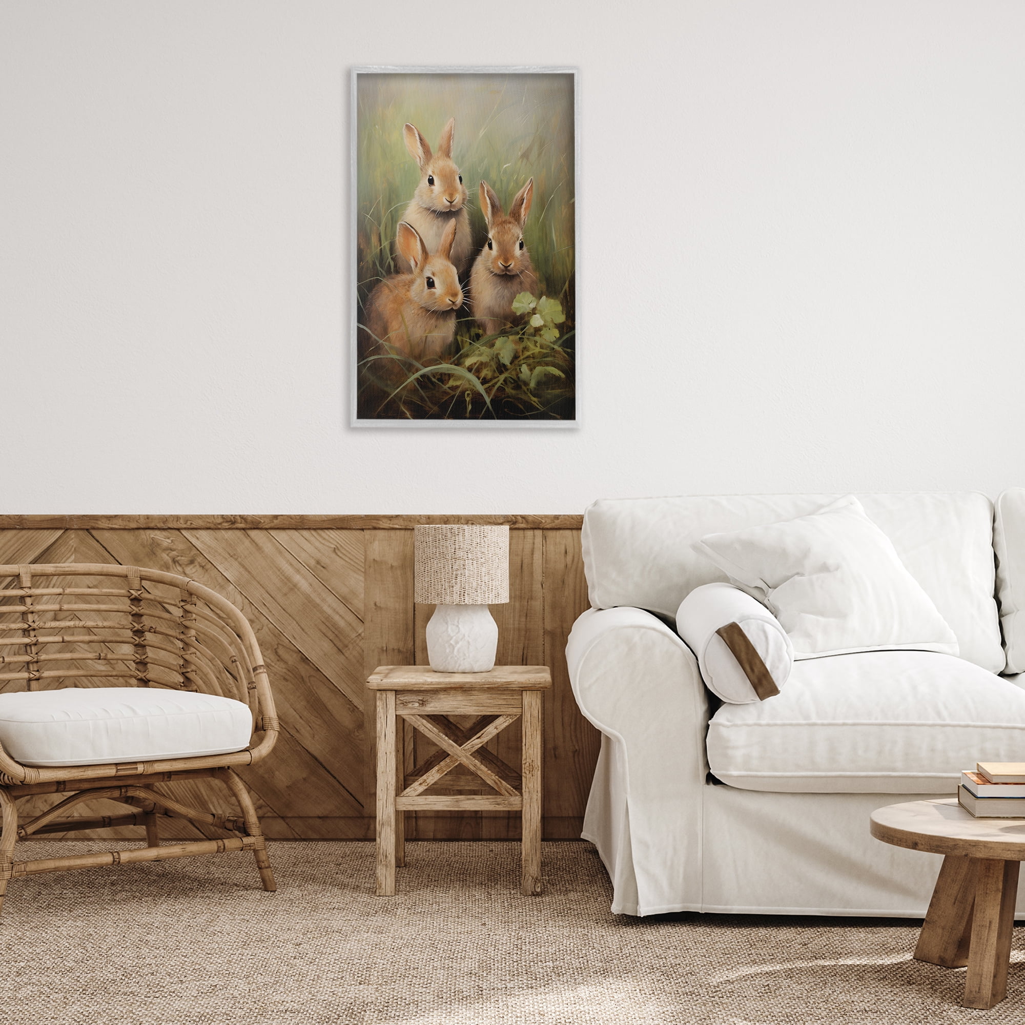 Stupell Industries Baby Bunny Trio Animals & Insects Painting Gray Framed Art Print Wall Art, 20 x 30