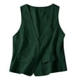 thumbnail image 2 of Cuhas Womens Coats Jackets for Women Vintage Vest Summer Deep V-Neck Solid Casual Sleeveless Tank Cotton Linen Thin Outerwear Vest Womens Tops Dark Green L, 2 of 6