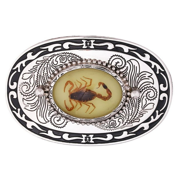 Cinturón de cuero Yinane con Hebilla de escorpión en piedra metal plata 9x6cm
