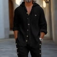 thumbnail image 2 of Eryao Big and Tall Two Piece Set Men Beach Casual Long Sleeve Hooded Tops and Side Button Shorts with Pockets Summer Vacation Lounge Sets,Black,XXXL, 2 of 7