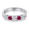 thumbnail image 3 of Gem Stone King 925 Sterling Silver Lab Grown Diamond and Red Created Ruby Wedding-Bands Ring for Women | 1.01 Cttw | Round 3.5MM | Gemstone April Birthstone | Size 9, 3 of 6