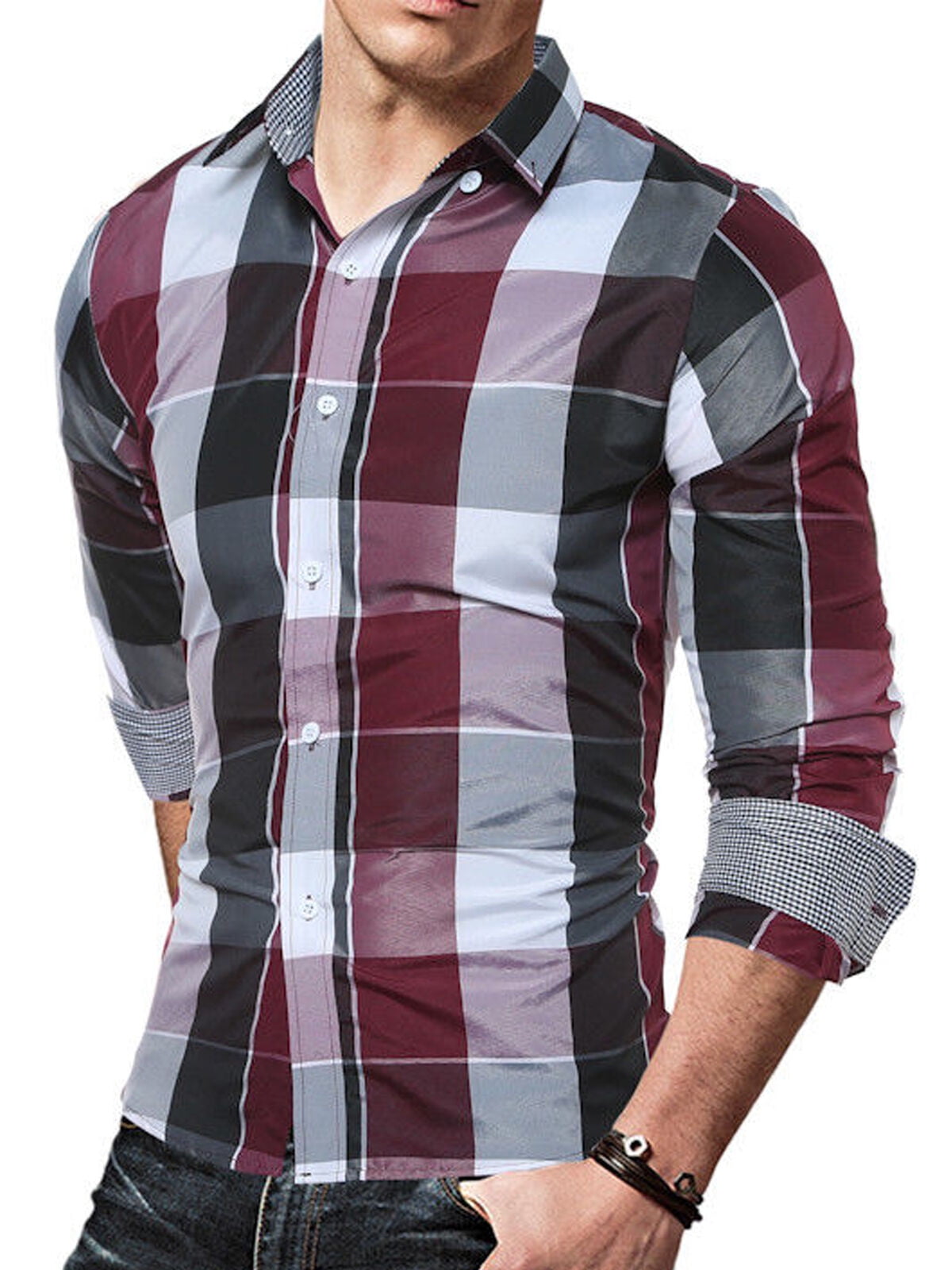 DressU Mens Stylish Silm Fit 3/4 Sleeve Peaked Collar Uniform Longshirt DressU Mens Stylish Silm Fit 3/4 Sleeve Peaked Collar Uniform Longshirt
