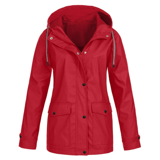 Imperméable à Capuche pour Femmes, Veste de Pluie Solide, Grande Taille, Coupe-Vent, en Solde