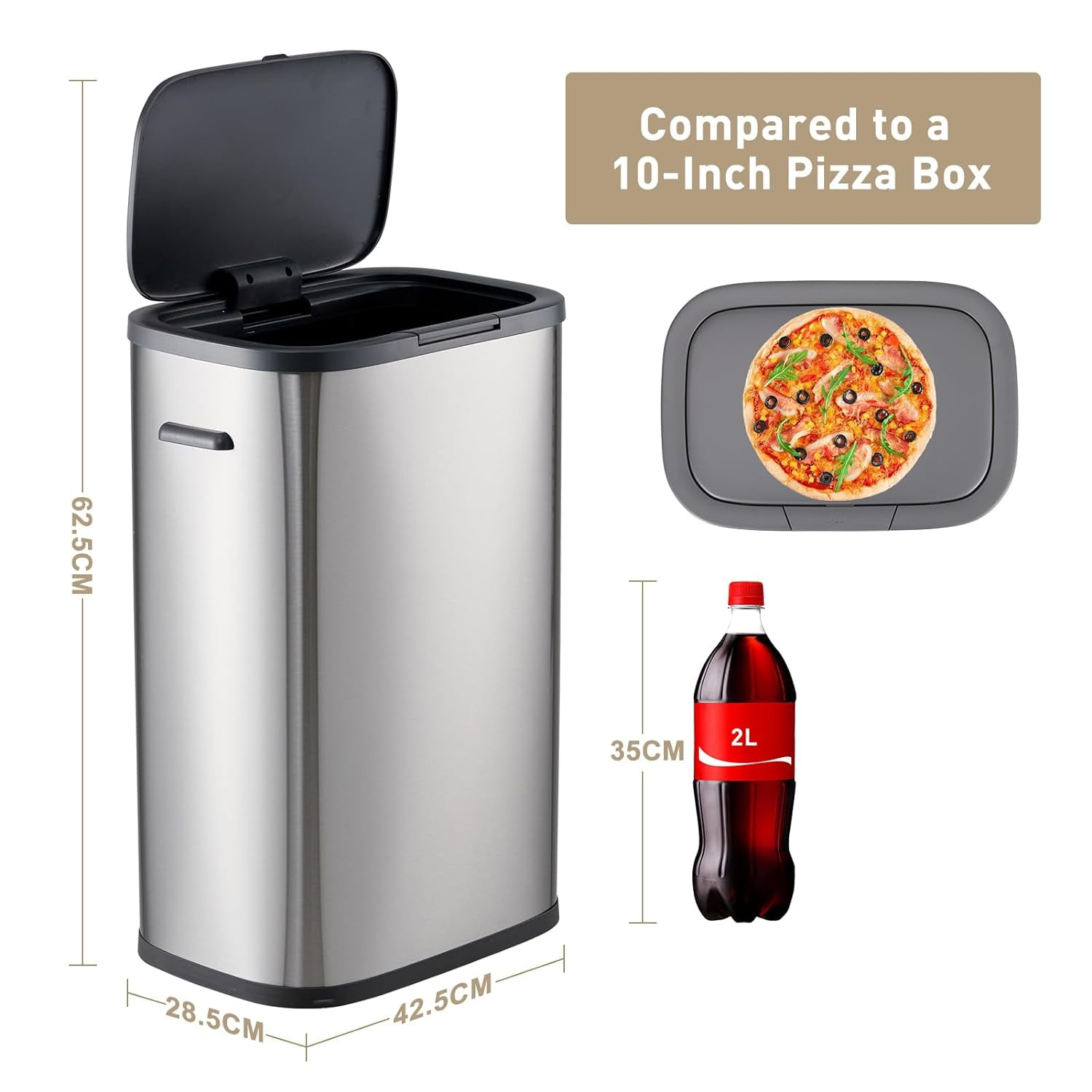 Trash Can with Lid, 14.5 Gallon Trash Bin with Pop-up Lid, 55L Garbage Can Wastebasket for Kitchen, Office, Bedroom, Living Room (Grey, Press Top Lid)