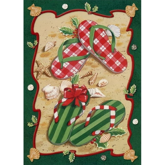 Red Farm Studios Festive Green and Red Flip Flops Box of 18 Warm Weather Christmas Cards