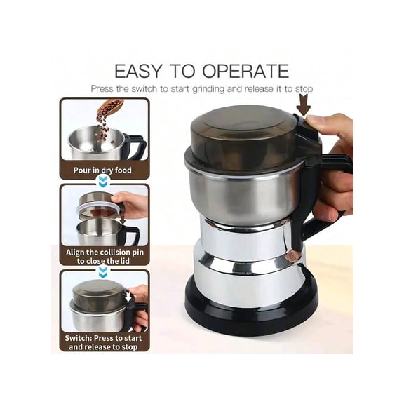 Stainless Steel Electric Grinder Household Multi Grain Grinder Dry Grinding Crushing Upgraded 8 Blades One Button Start Fine Powder For Grains Coffee Herbs Ingredients
