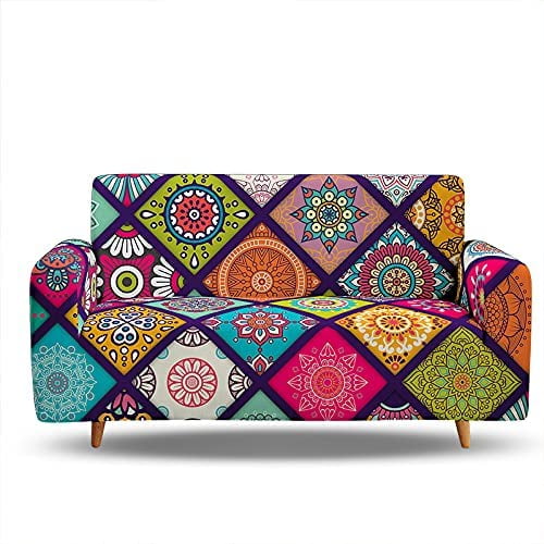 Light Blue Bohemian Mandala Pattern Sofa Couch Cover Slipcover 