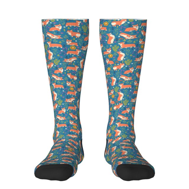 Balery Corgi with Flowers Calcetines novedosos Calcetines deportivos Calcetines hasta la rodilla Calcetines de algodón Calcetines originales y geniales