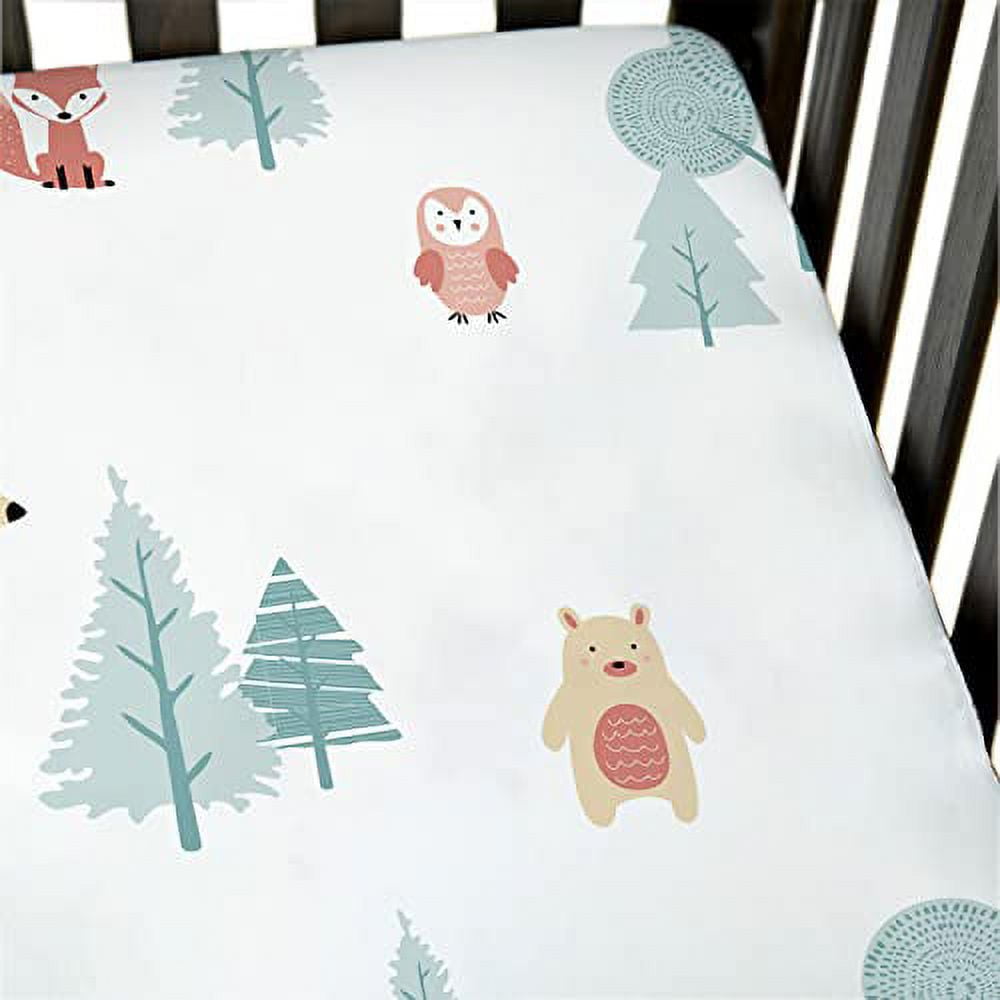 JumpOff Jo - 2 Pack Fitted Cotton Crib Sheet for Baby, Crib Mattress, 28 in. x 52 in. - Woodland Rainbow