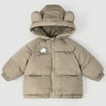 thumbnail image 2 of Otqutp Boys and Girls Winter Thickened New Cotton Jacket Coat Toddler Coat Hoodie Down Jacket Winter Warm Puffer Jacket with Pocket(Khaki,3-4 Years), 2 of 4