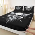 thumbnail image 4 of Homewish Gothic Halloween Skull Bed Sheets,3D Skeleton Pattern Full Size Sheets,Black White,4pcs,1 Flat Sheet,1 Fitted Sheet and 2 Pillowcases, 4 of 6