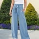 thumbnail image 3 of Pantalones Elegantes Pantalones plisados ​​cómodos de lino de algodón Traje de dama de oficina de damas sueltas (Azul L) Ygjytge para Mujer Azul T XL, 3 of 6
