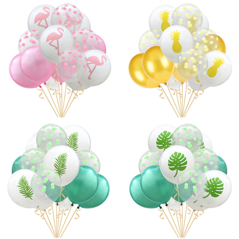 Chuangdi 50 Pieces Hawaii Party Balloon Latex Balloon Includes Flamingo Tropical Leaf Pineapple Polka Dot Balloons with 3 Rolls of Ribbons for Party Holiday Decorations