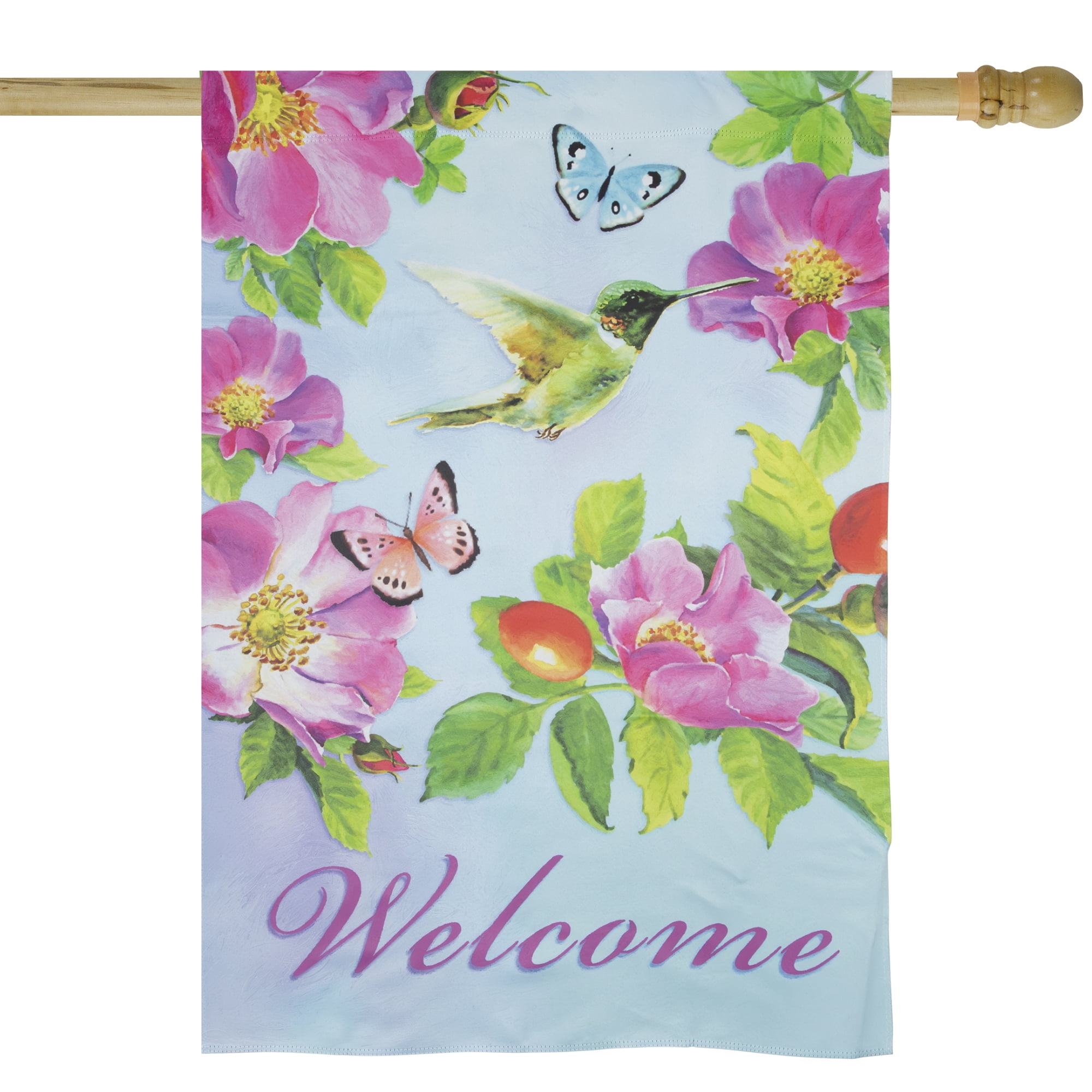 Northlight Welcome Hummingbird Floral Outdoor House Flag 28" x 40"