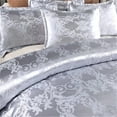 thumbnail image 2 of 3 Piece Exquisite Silver Jacquard Bedding Set (1 Duvet Cover + 2 Pillowcases)  Luxurious satin finish, European pattern to enhance the style of the bedroom, machine washable, suitable for all seasons, 2 of 8
