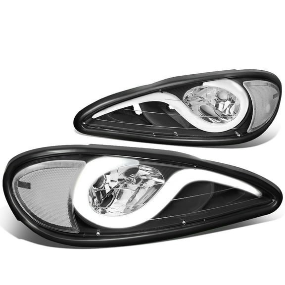 DNA Motoring HL-HPL-PGAM99-BK-CL1 For 1999 to 2005 Pontiac Grand Am LED DRL Light Bar Headlight Black Housing Clear Corner Headlamp 00 01 02 03 04 Left   Right