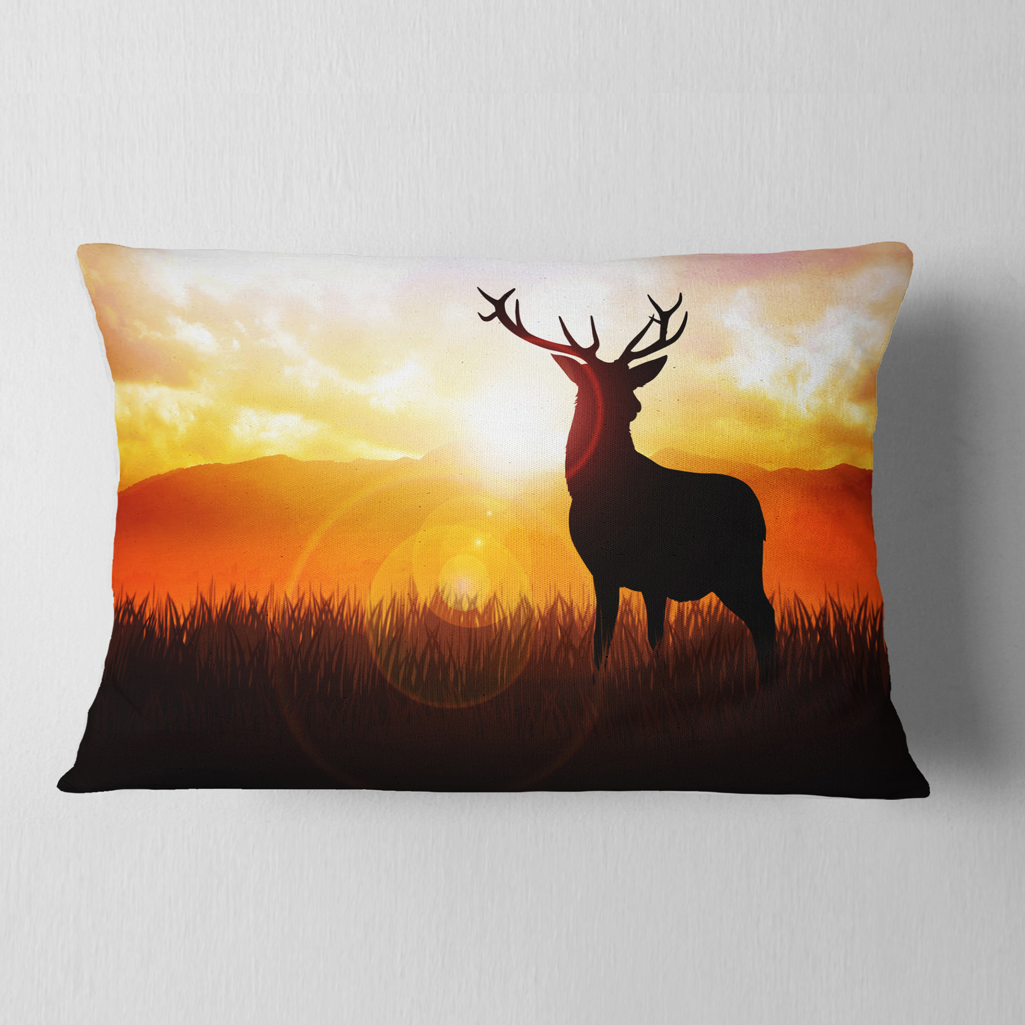 Designart Deer on Meadow During Sunrise - Animal Throw Pillow - 12x20