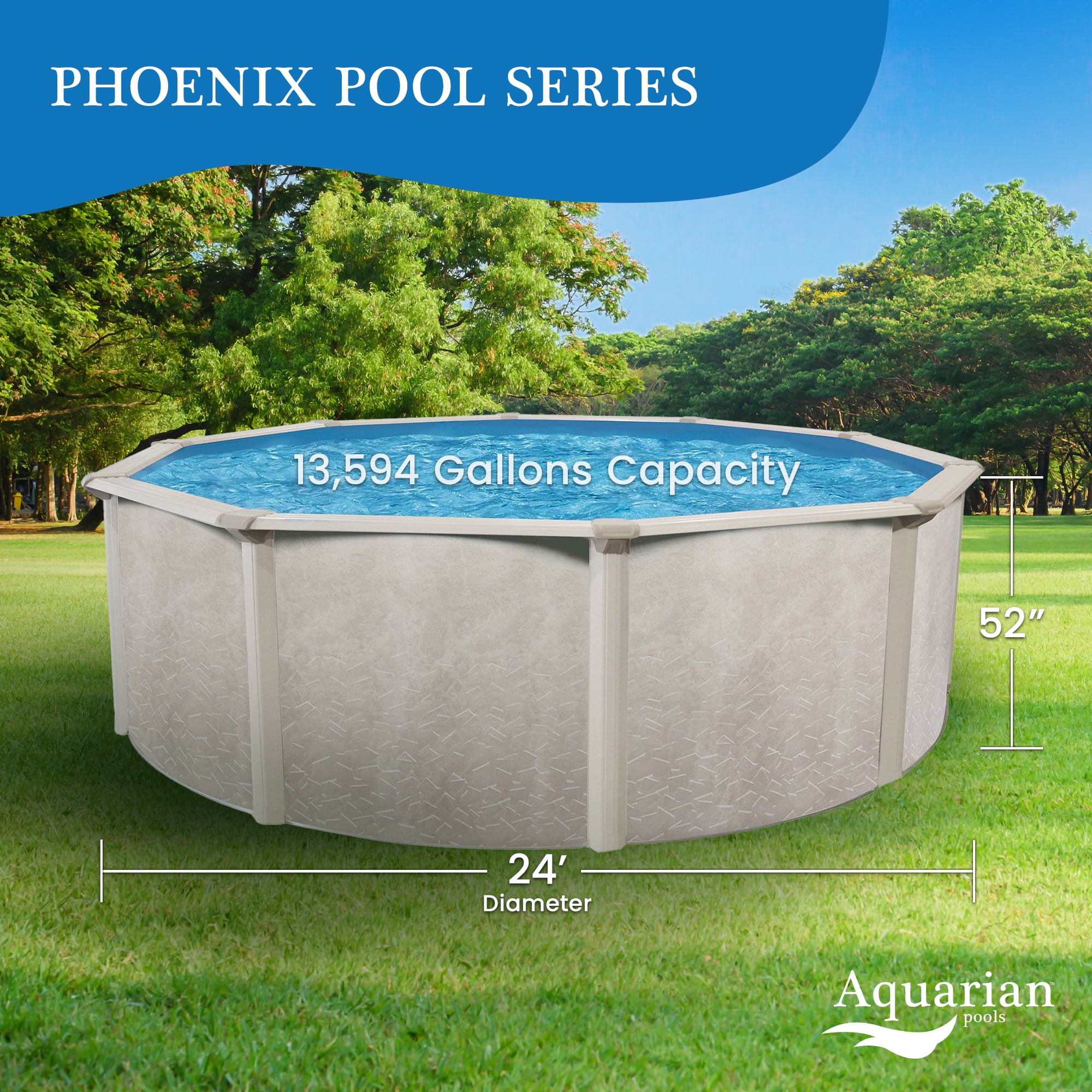 Aquarian Phoenix 24'x52" Above Ground Round Pool Kit with Pump & Accessories, Steel Frame