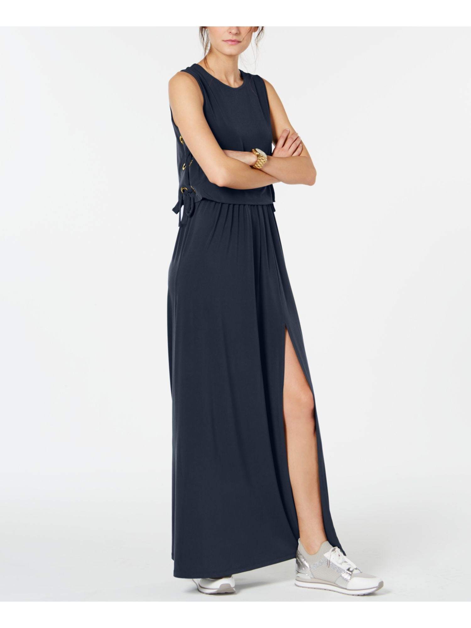 michael kors grommeted crepe midi dress