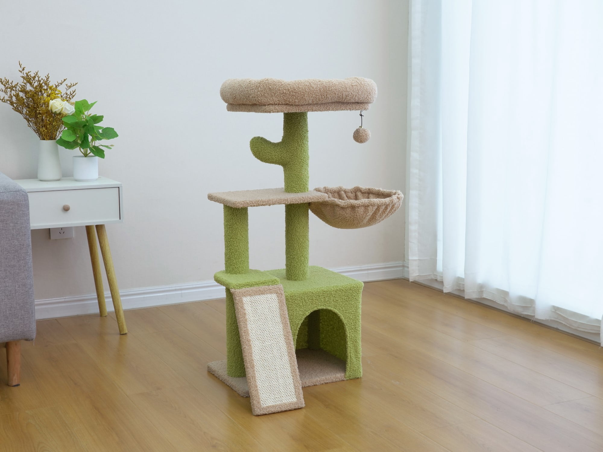 Vibrant Life Medium 4-Level 35" Cactus Cat Tree with Condo and Hammock, Green