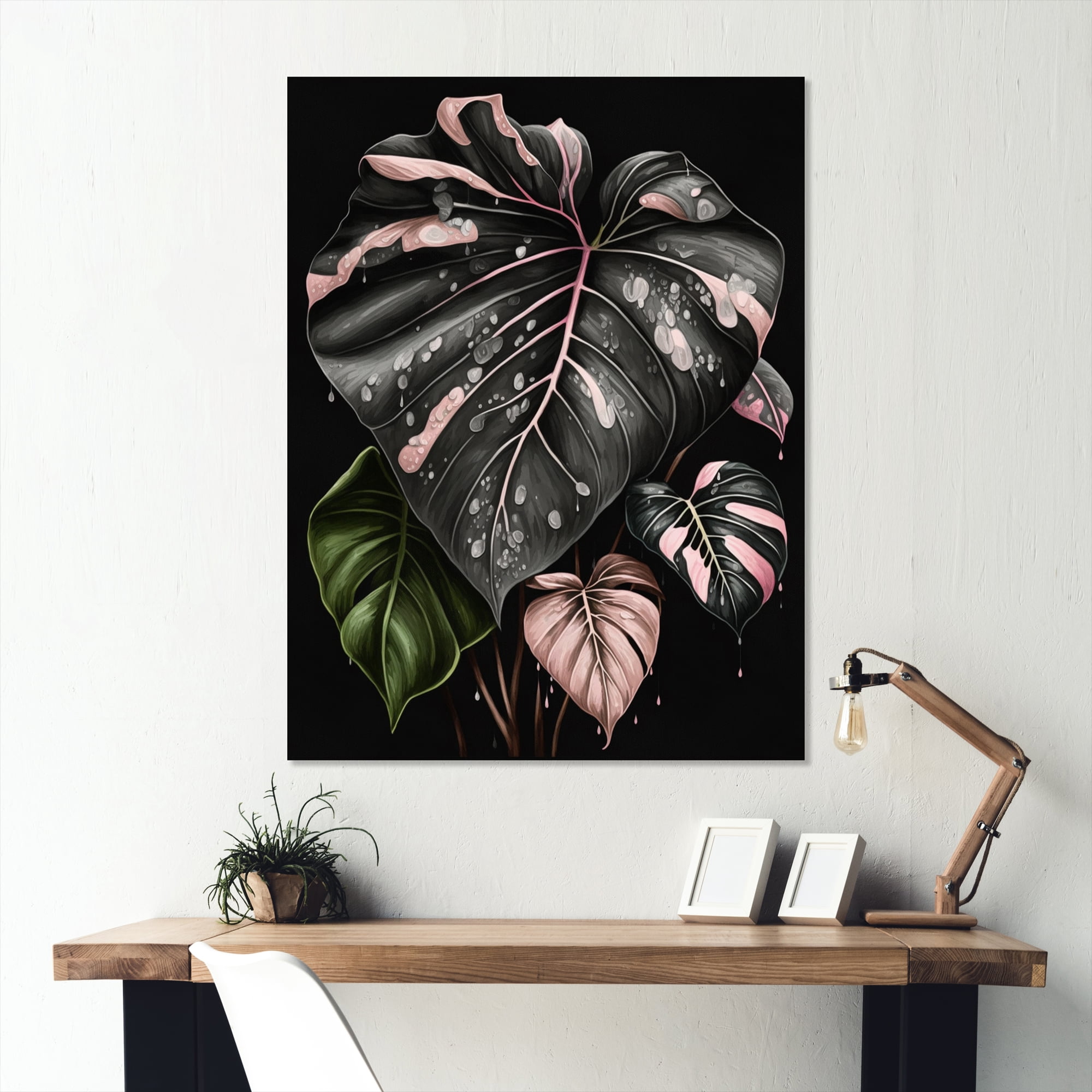 Designart Pink And White Philodendron Leaf I Canvas Wall Art