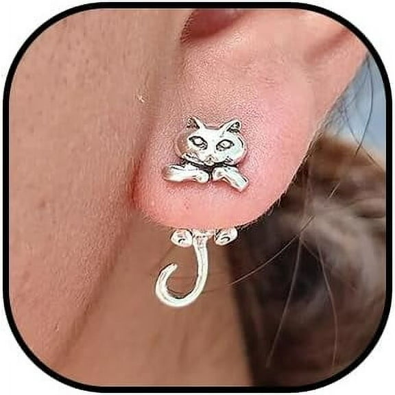 Cute Cats Unique Earrings Front Back Stud Earrings for Women.Black Cat Screw on Back Earrings for Animal Jewerly Gift Earring (E)
